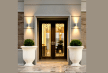 modern double iron doors